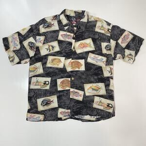 VTG USA Quicksilver QS Shirt Men's Medium Hawaiian Fish Print Shirt Rayon